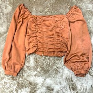 Retro style satin puff sleeve crop